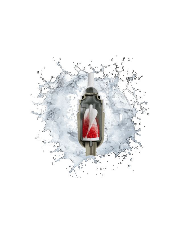 Cross-section of the FlavaFil FlavaBullet showing electrolyte powder dispersing evenly into water through the FlavaChamber for consistent taste in every sip.