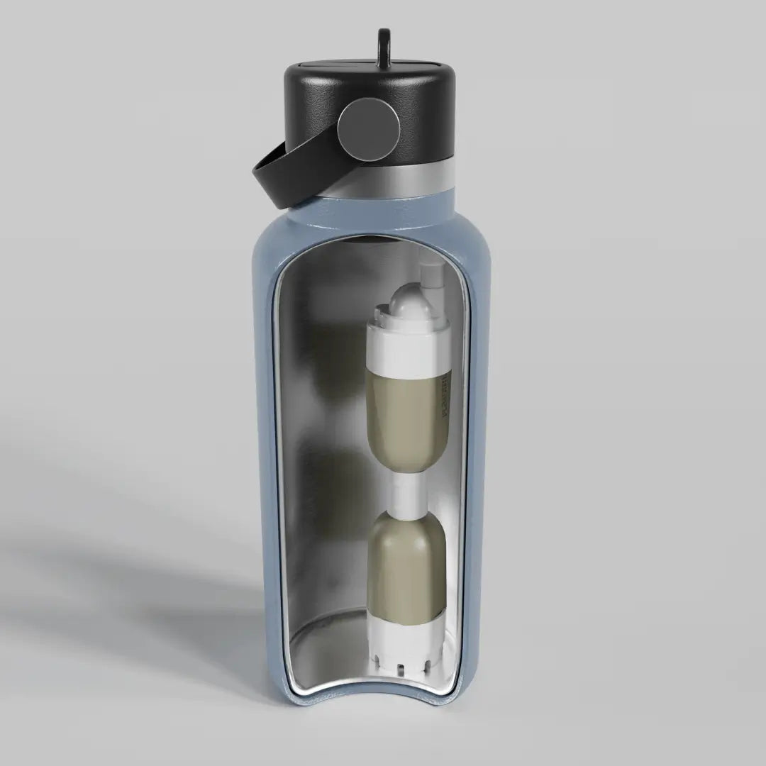 Image focusing on the straw inserted in a bottle, illustrating universal fit compatibility.