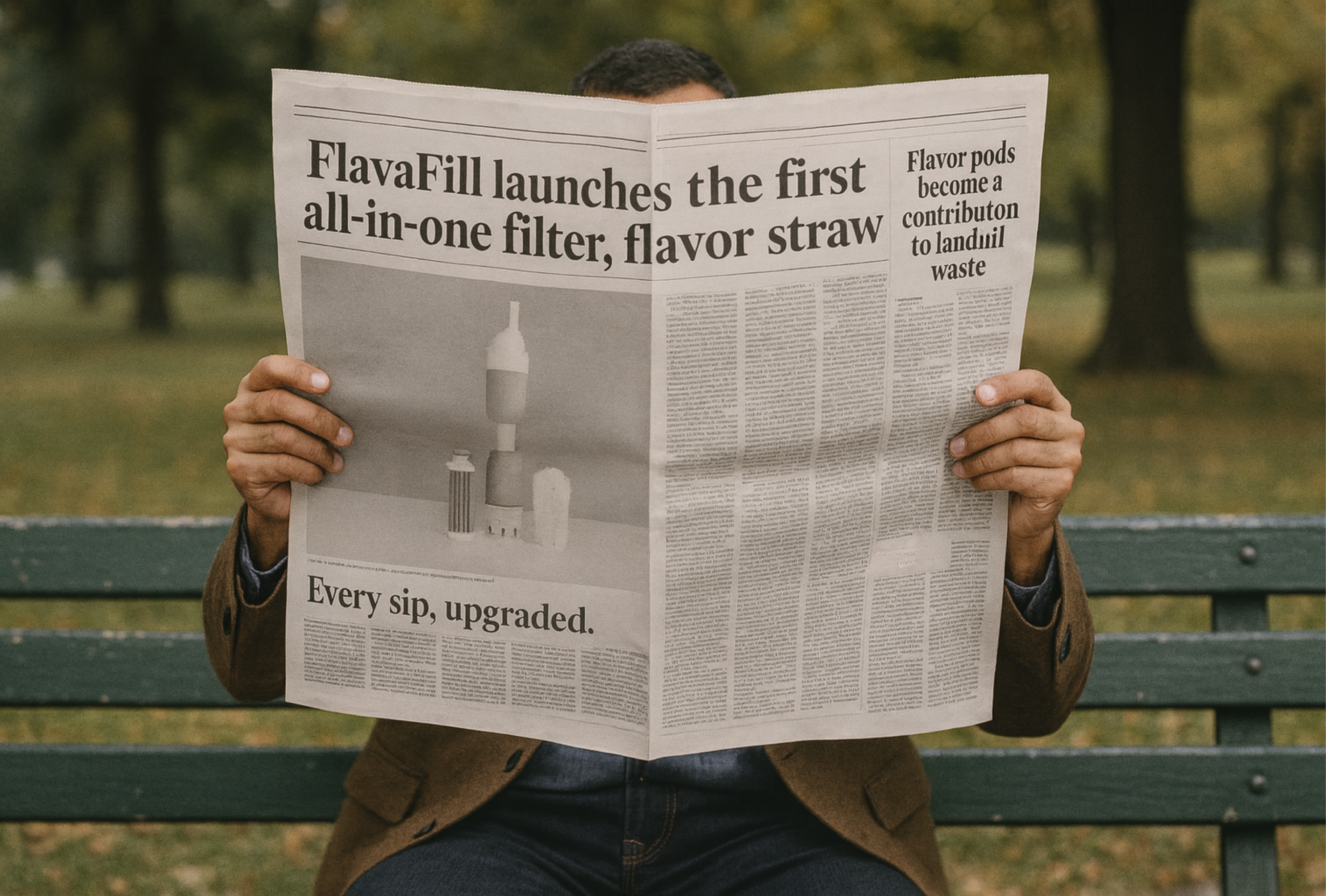 FlavaFil Kickstarter launch press image announcing the release of the universal filter and flavor straw for water bottles.